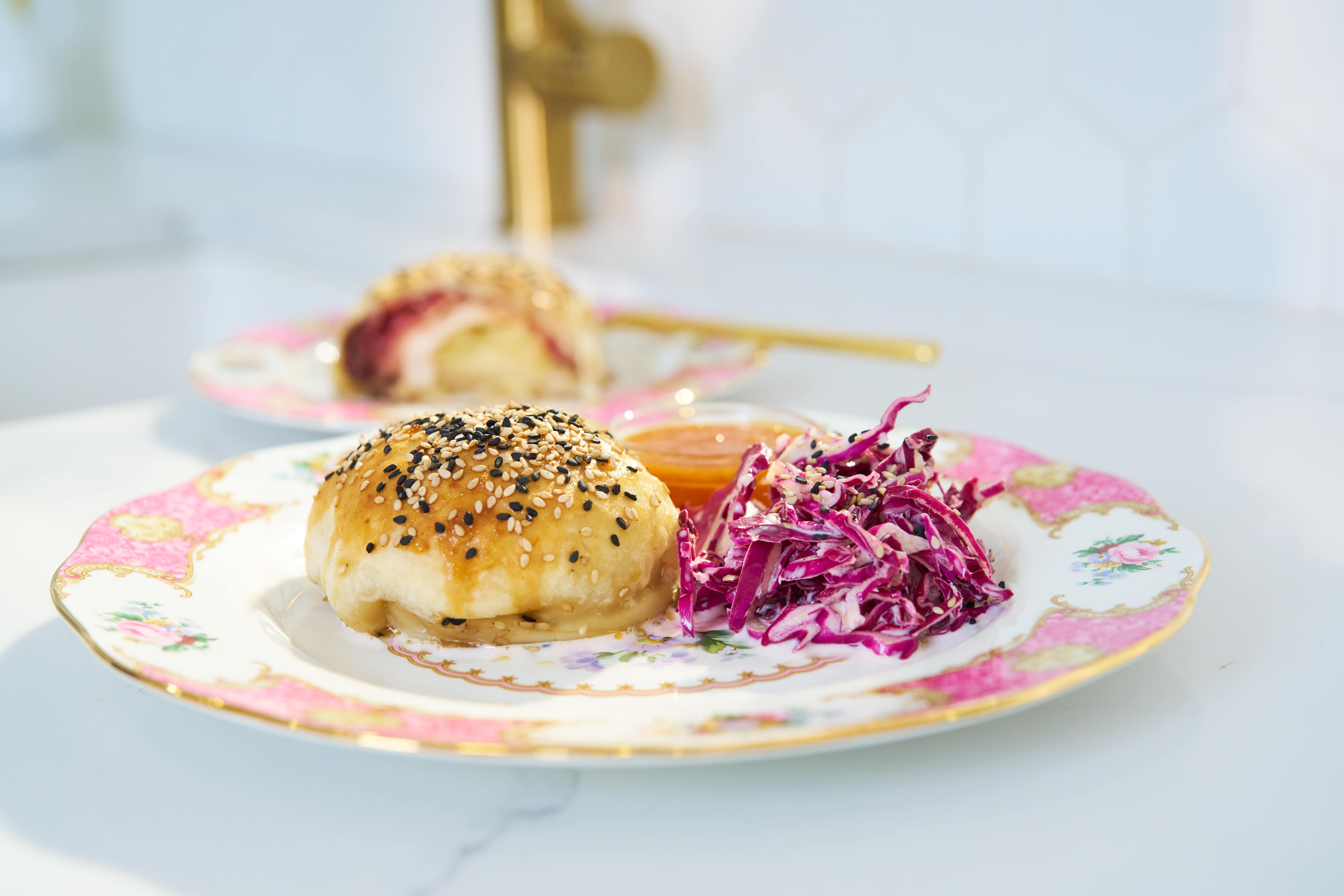 Chicken & Pastrami Knishes with Cabbage Slaw Recipe