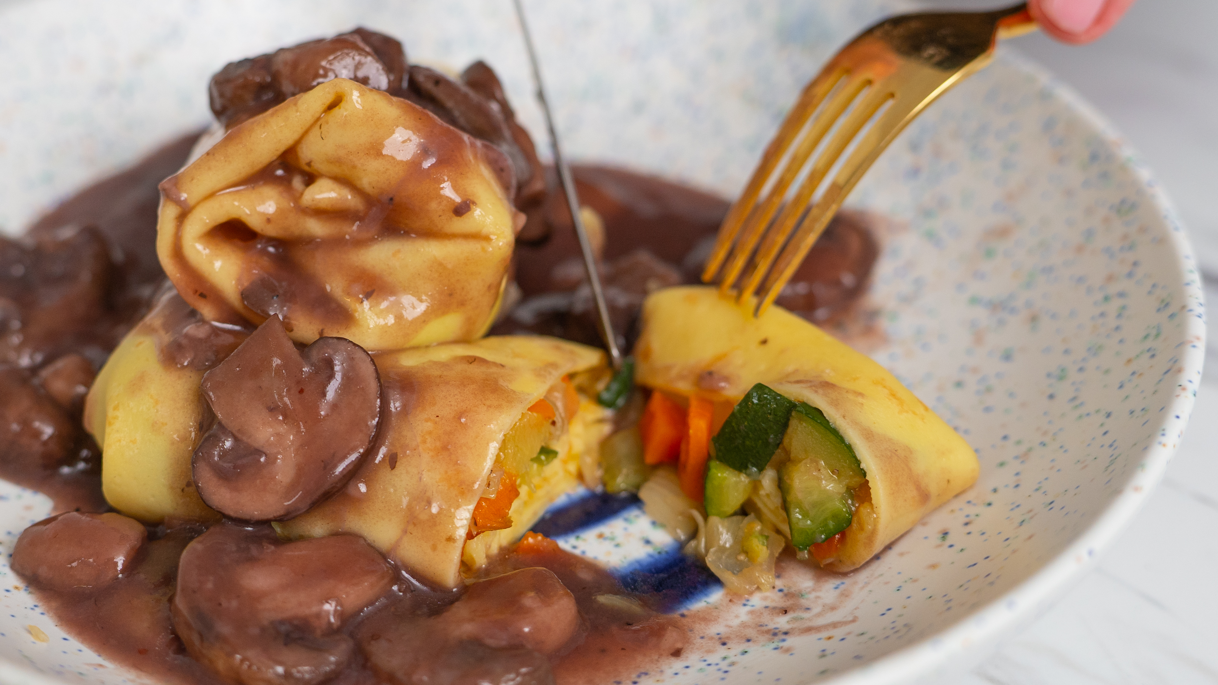 Vegetable Blintzes with Mushroom Gravy Recipe