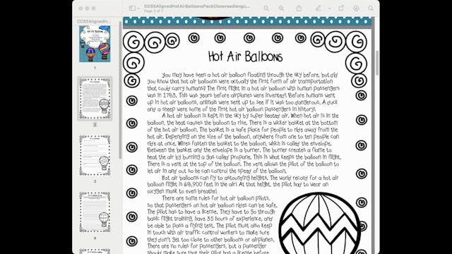 Hot Air Balloons Reading 