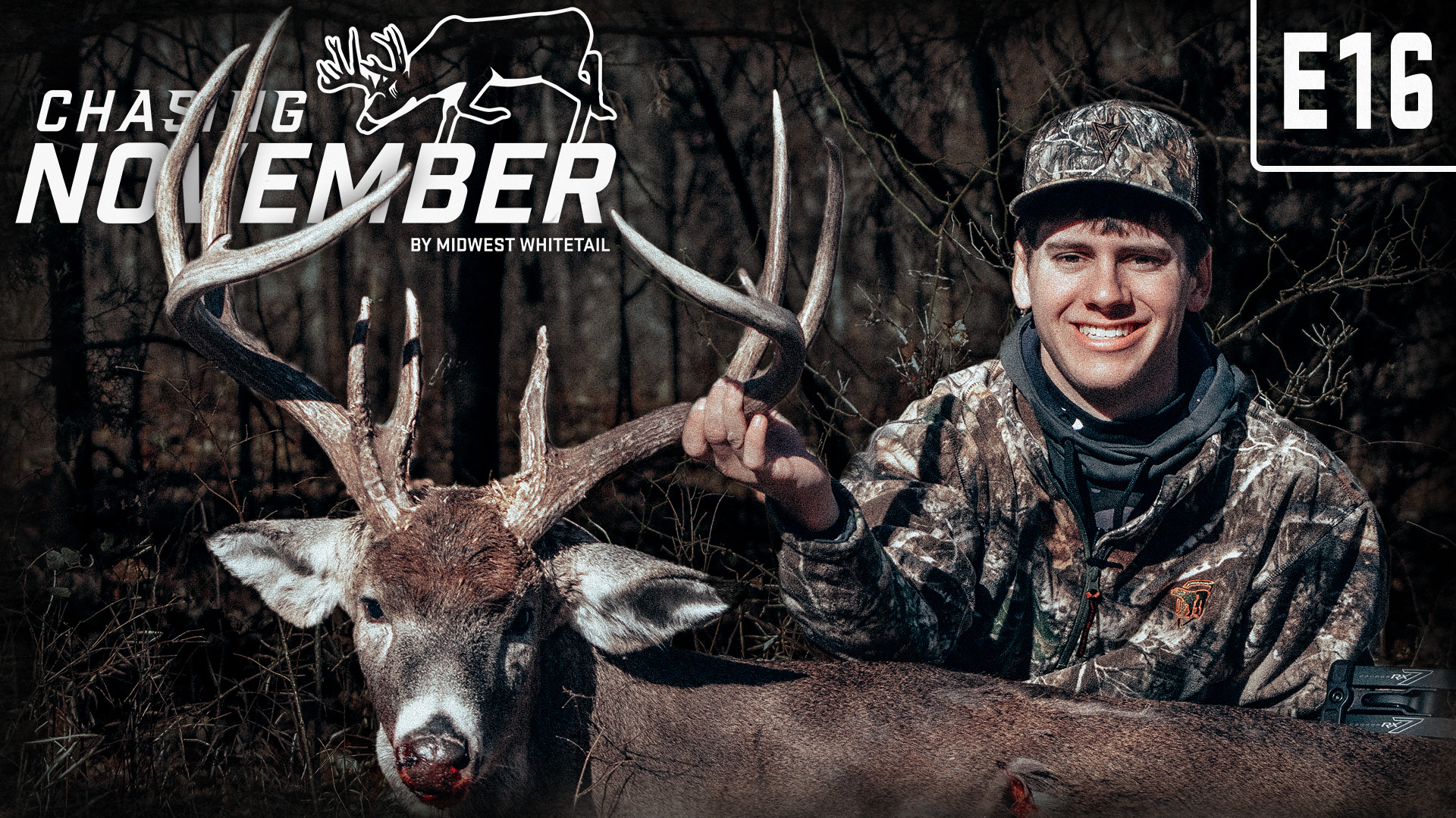 Perfect Shot On A Kansas Giant, Rutting Buck Chases Doe Through Brush Pile