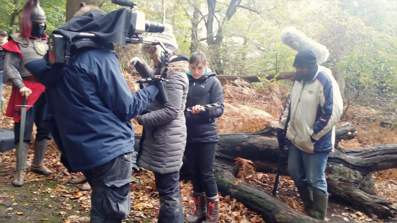 B-roll: Filming fight scenes in Epping Forest