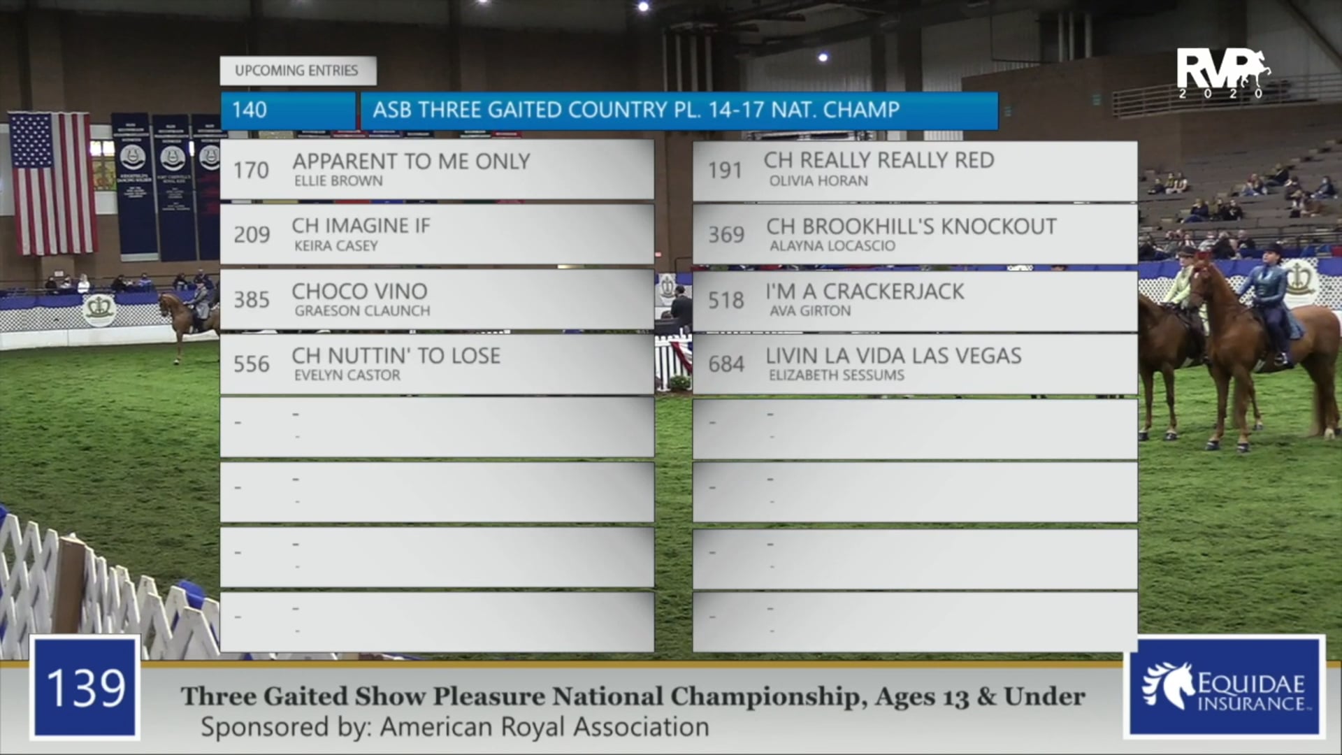 2020 AR - Class 139 Three Gaited Show Pleasure
National Championship
 13 & Under