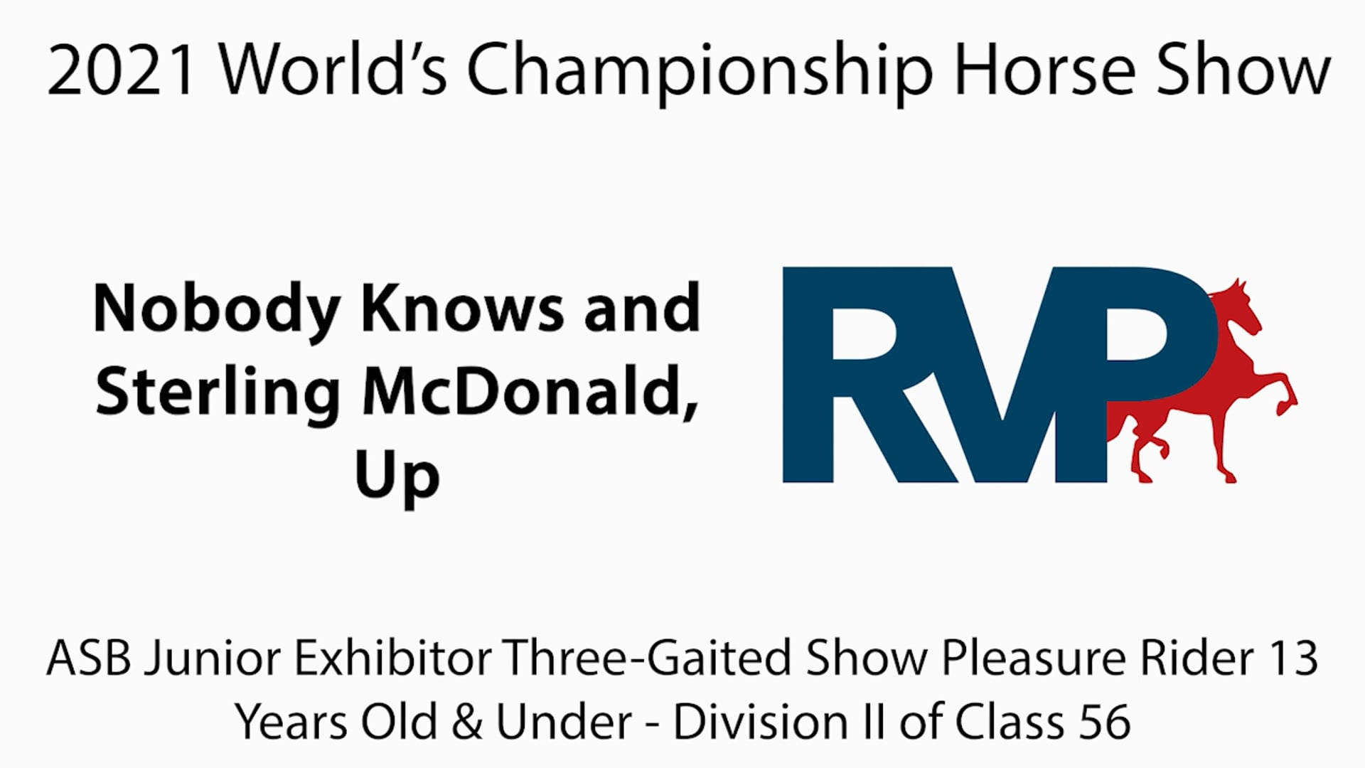 WCHS21 - Class 60 - Nobody Knows and Sterling McDonald, Up