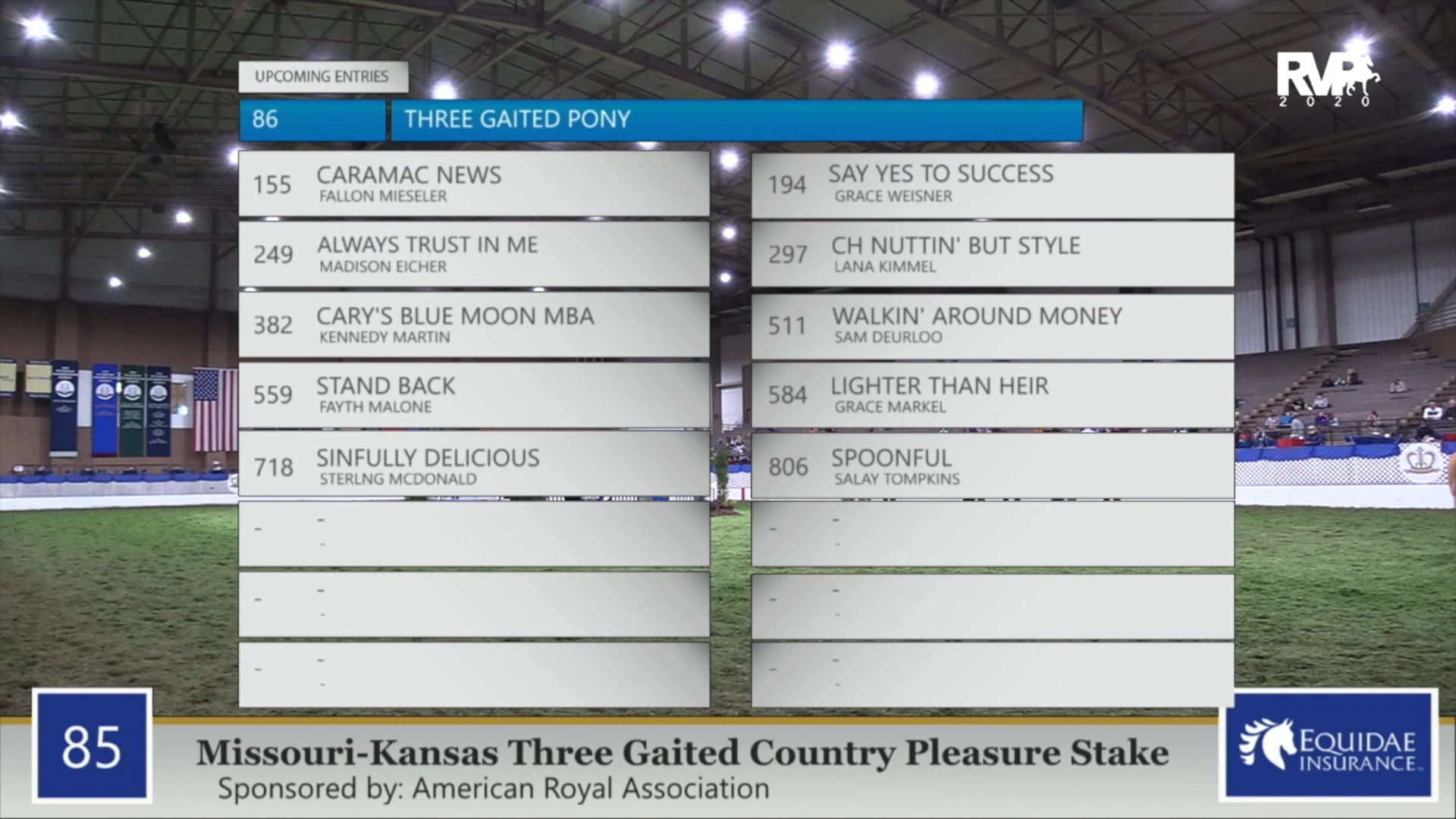 2020 AR - Class 85 MO:KS Three Gaited Country
Pleasure Stake