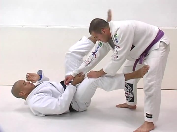 Single leg sweep when rolling under the opponent