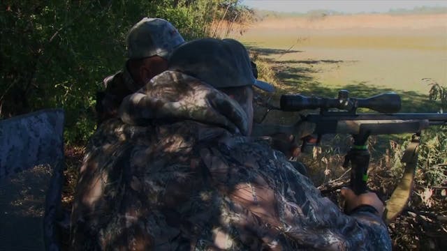 Roger Shoots Coues Over Waterhole*