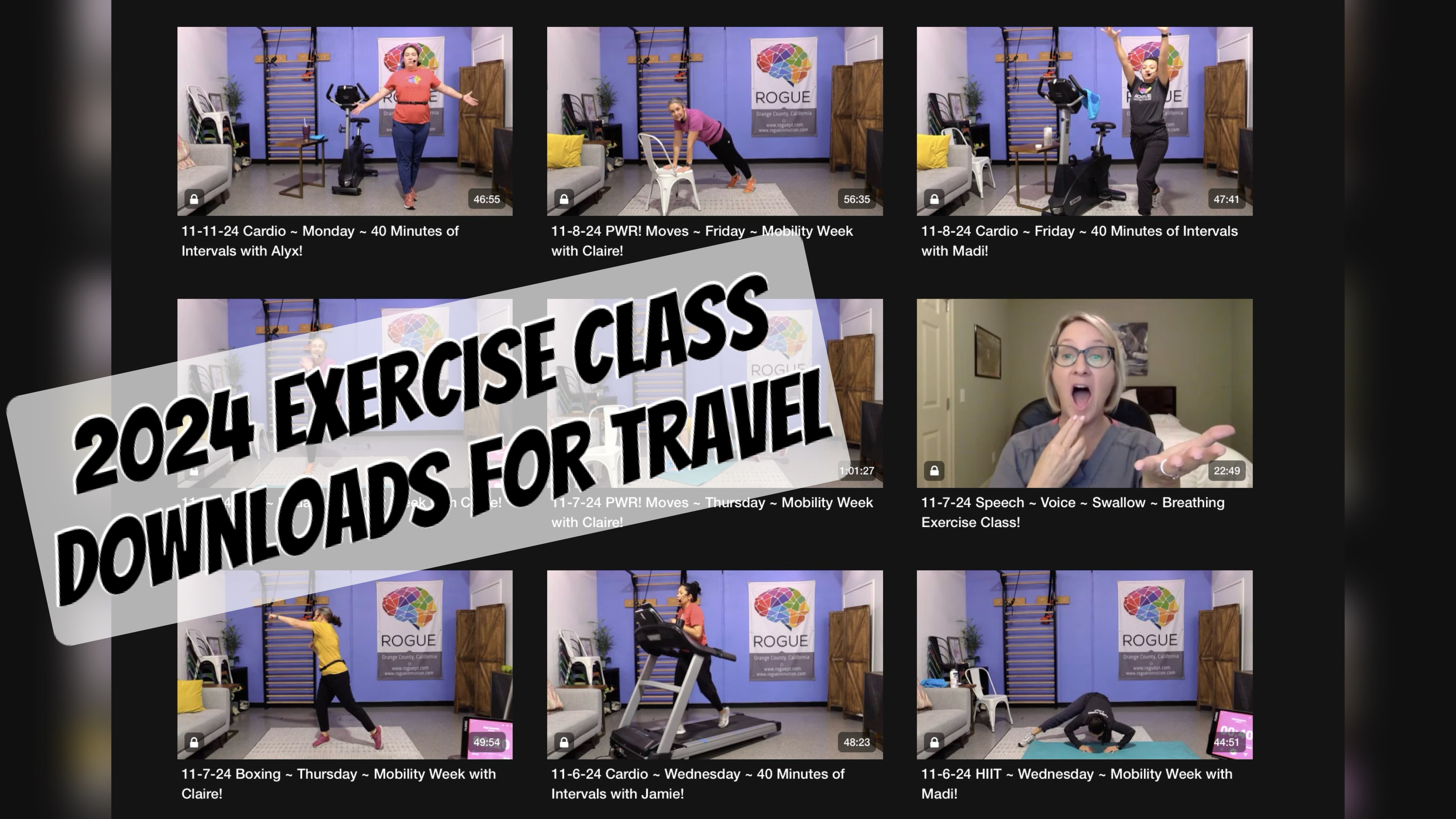 2024 Exercise Class Downloads for Travel!