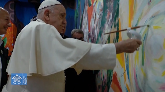 El papa da la última pincelada del mural de Scholas Occurrentes en esta JMJ
