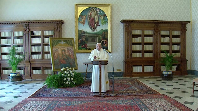 Pope prays Angelus from confines of library as measure against coronavirus 