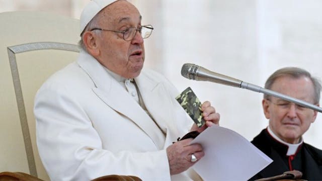 Papa enseña en la audiencia el rosari...