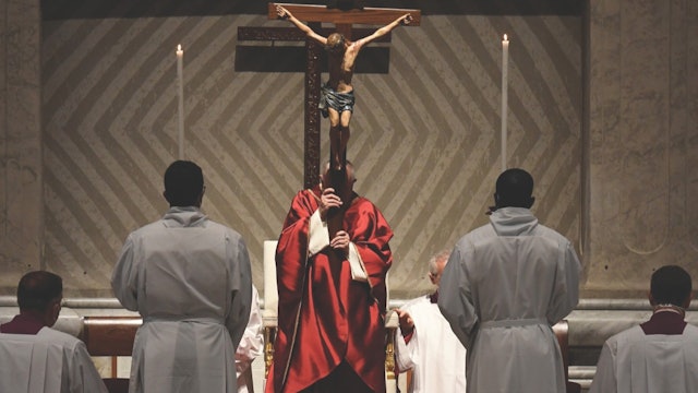 Pope Francis adores crucifix during Good Friday liturgy