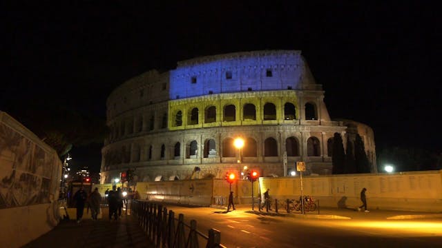 Colosseum lit up with colors of Ukrai...