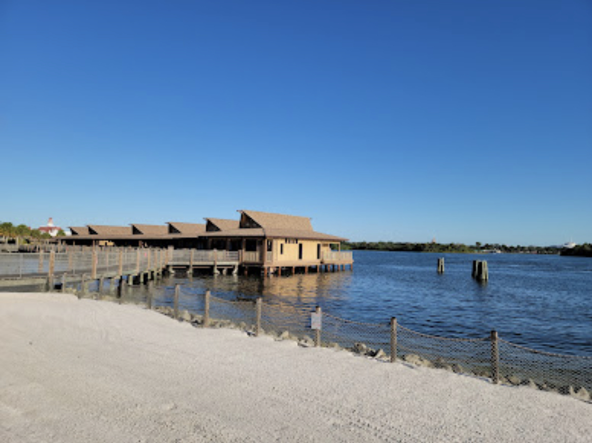 Polynesian Village Resort beach and boat ride to Magic KIngdom