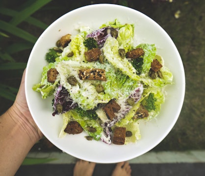 Kale and Romaine Caesar Salad (with tofu dressing)