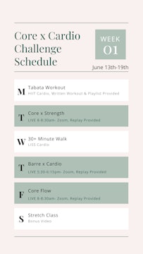 Week 1 Schedule- Core x Cardio