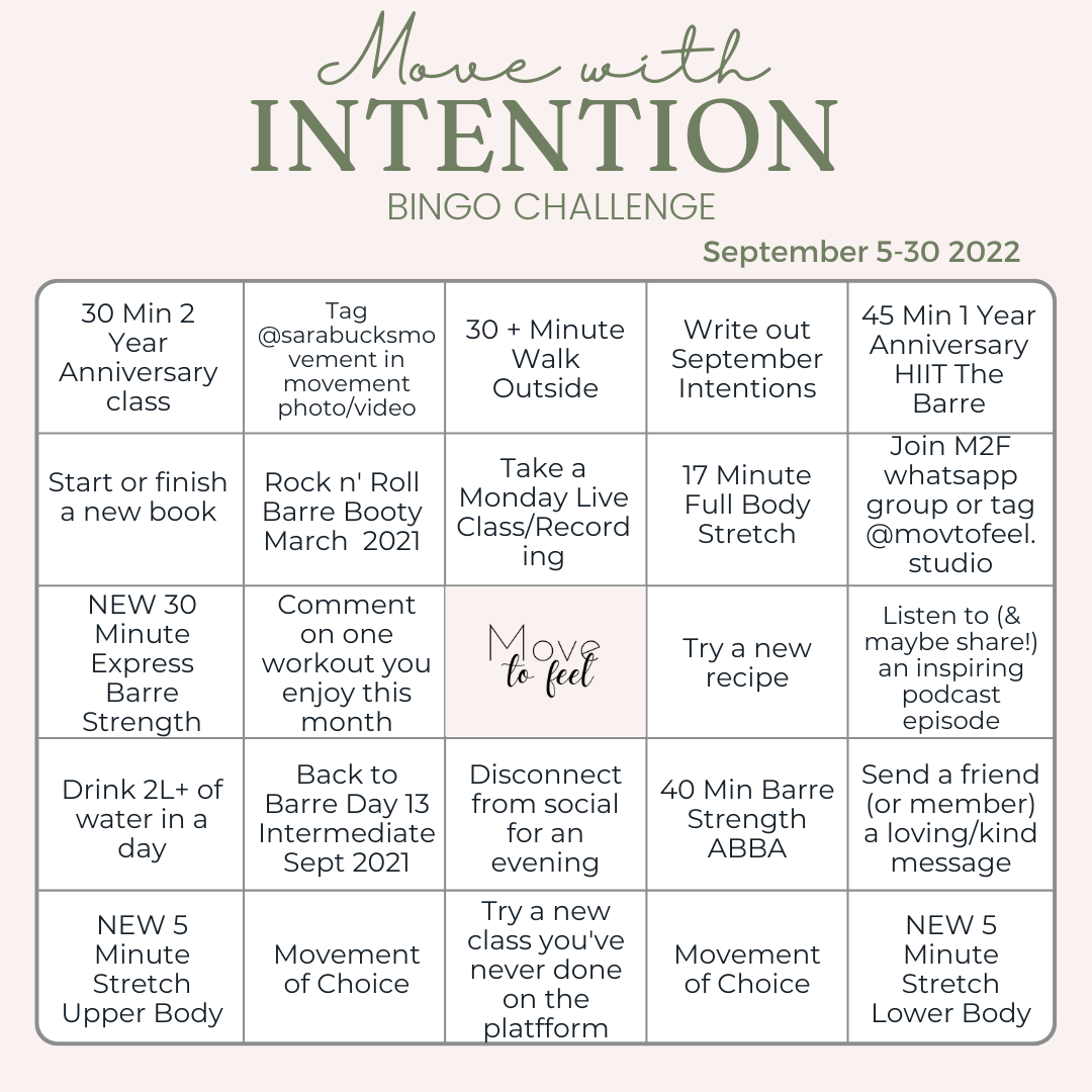 Move with Intention Challenge Bingo Card