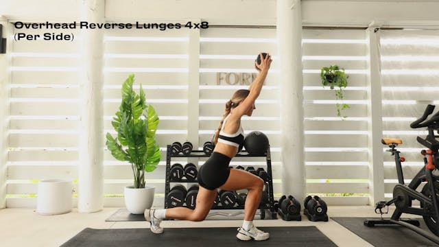 OVERHEAD REVERSE LUNGES (4x8) PER SIDE 