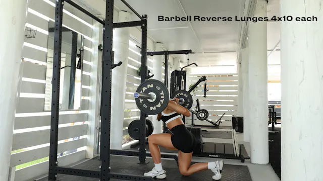 BARBELL REVERSE LUNGES (4x10) PER SIDE 