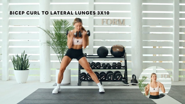 BICEP CURL x LATERAL LUNGE (3x10)