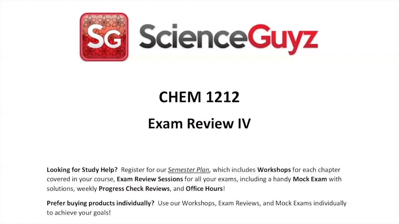 CHEM 1212 Exam Review 4 (Chapter 14) Fall 2023 Science Guyz