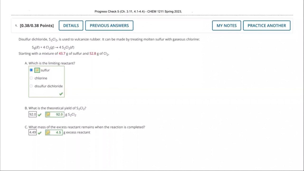 Fall 2023 CHEM 1211 Progress Check Preview (Chapters 3.11, 4.1 4.4