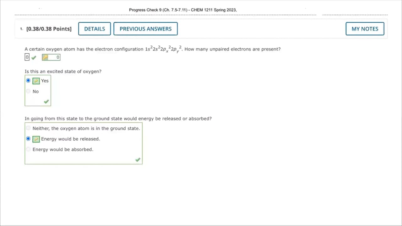 Fall 2023 CHEM 1211 Progress Check Preview (7.5 7.11) Science Guyz