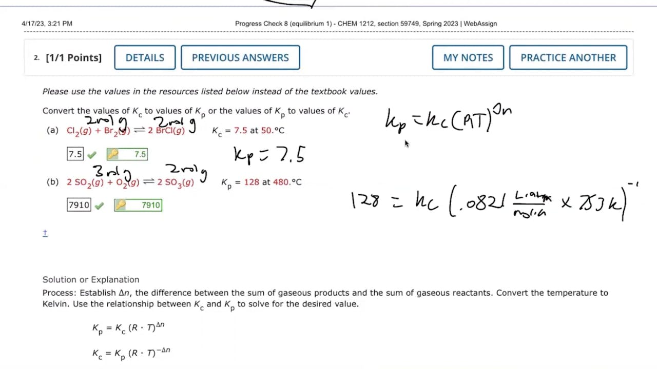 Fall 2023 CHEM 1212 Progress Check Preview 8 Chapter 13.1 13.5