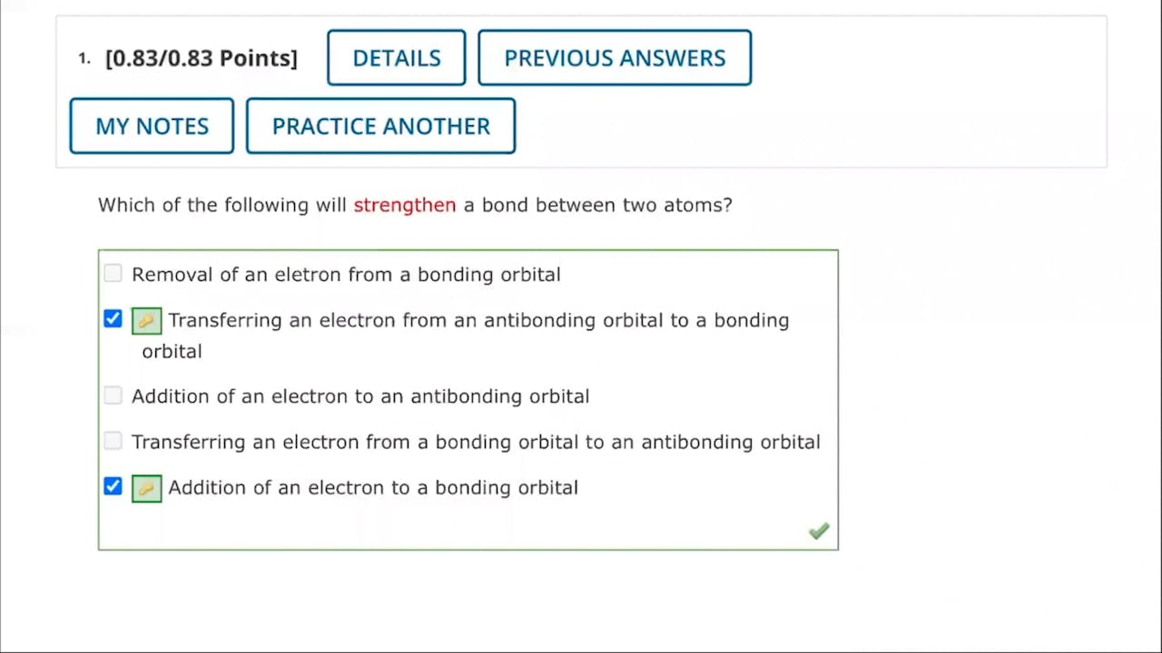 Fall 2022 CHEM 1211 Progress Check Preview (Chapter 9.2 9.5