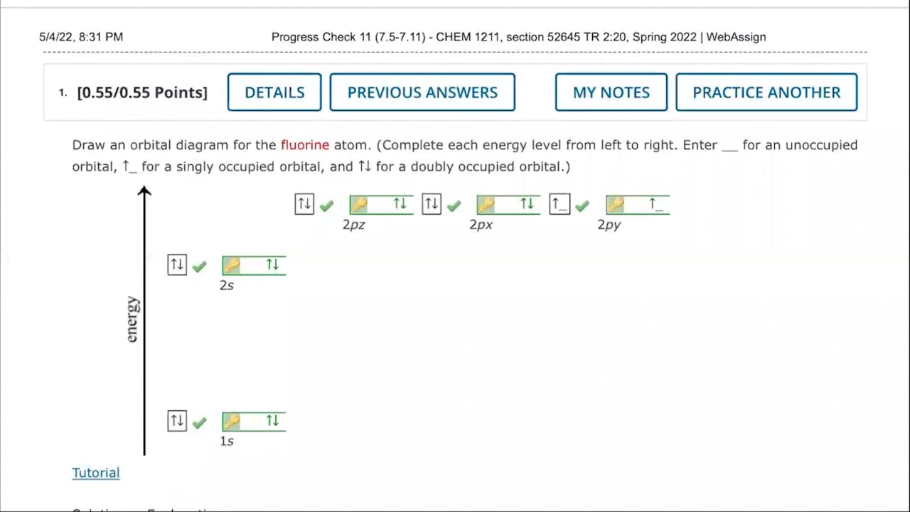 Fall 2022 CHEM 1211 Progress Check Preview (Chapter 7.5 7.11