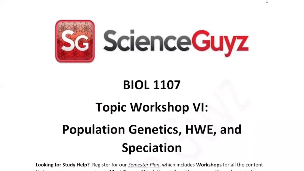 BIOL 1107 Topic Workshop VI: Population Genetics, HWE, and Speciation ...