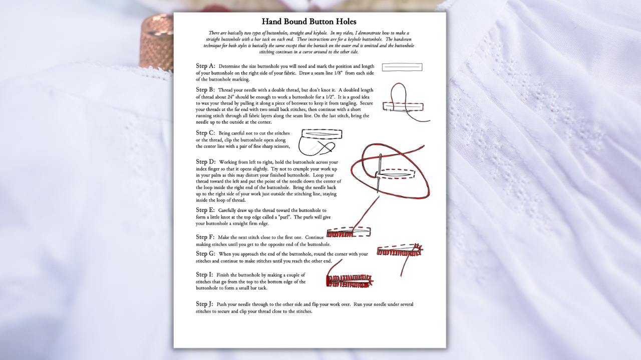 Handsewn Keyhole Buttonhole Instructions