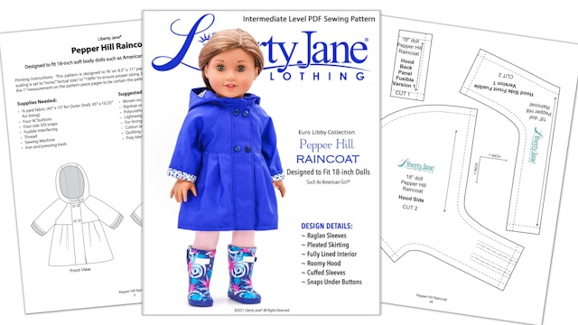 LJC Pepperhill Raincoat 18 inch Doll Clothes Pattern