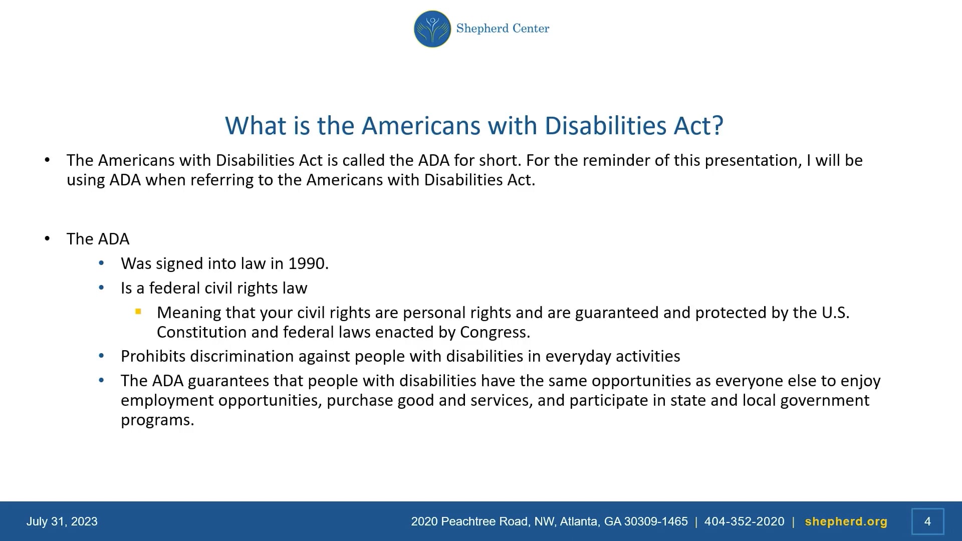 20 Minute ADA (Americans with Disabilities Act) Part 1
