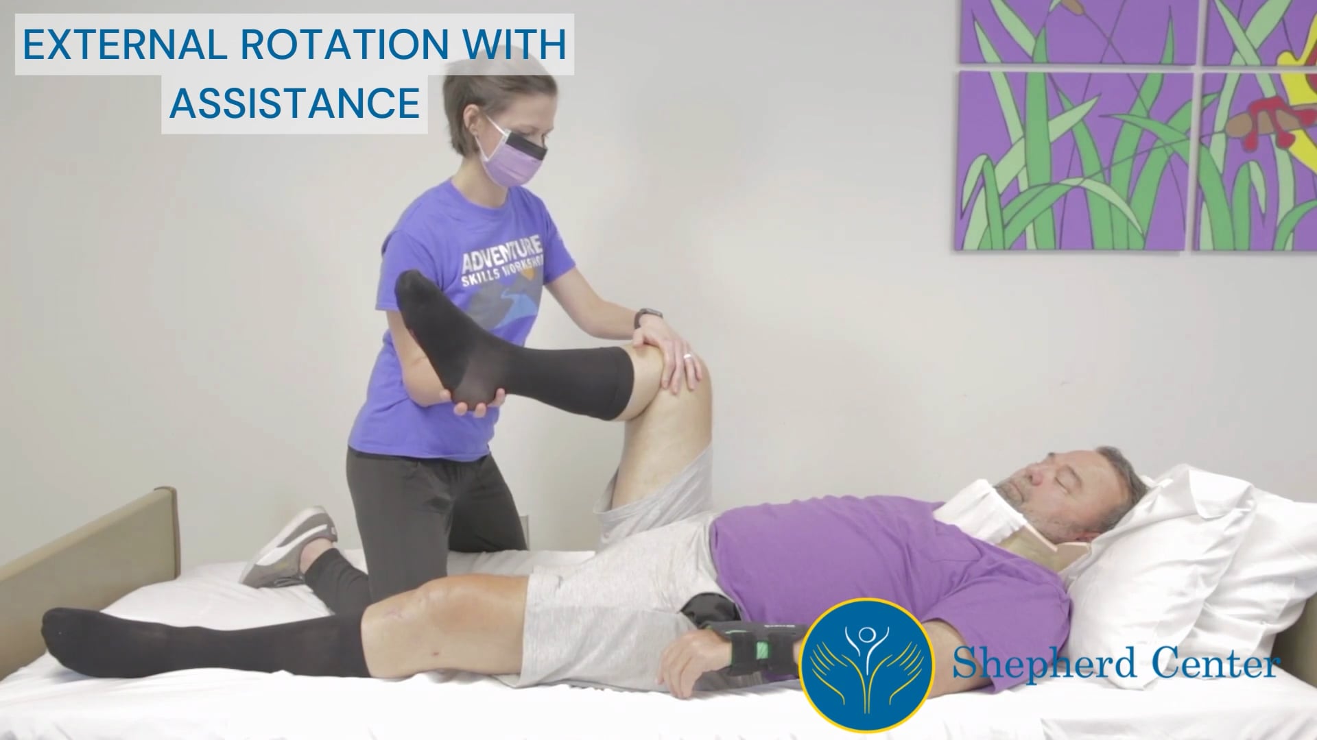 Leg Stretching with Assistance in Bed
