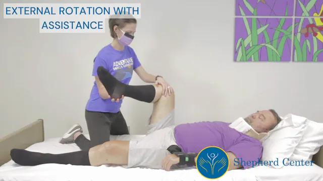 Leg Stretching with Assistance in Bed