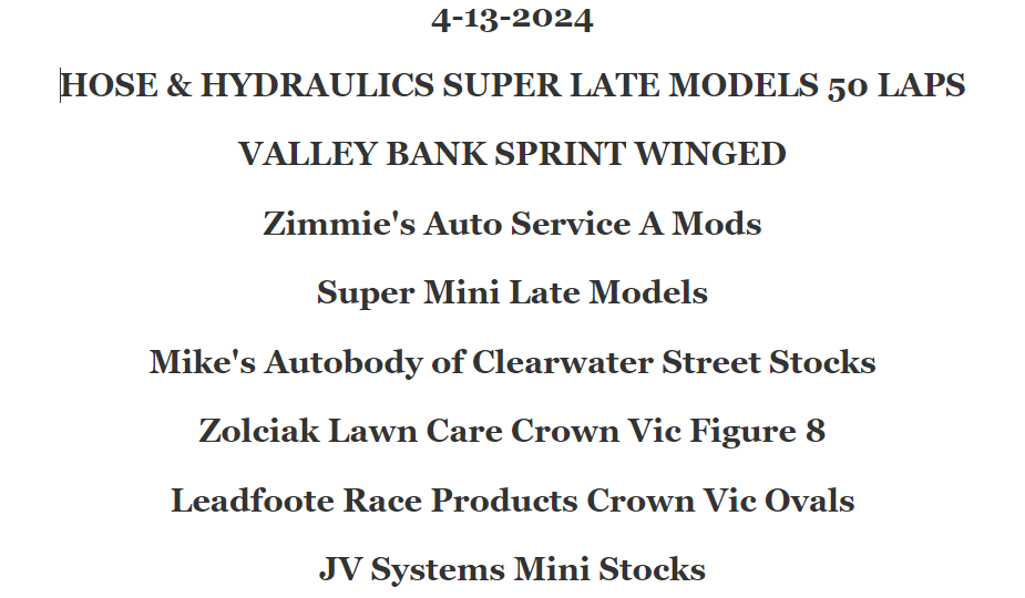 Saturday Night Racing 4.13.24