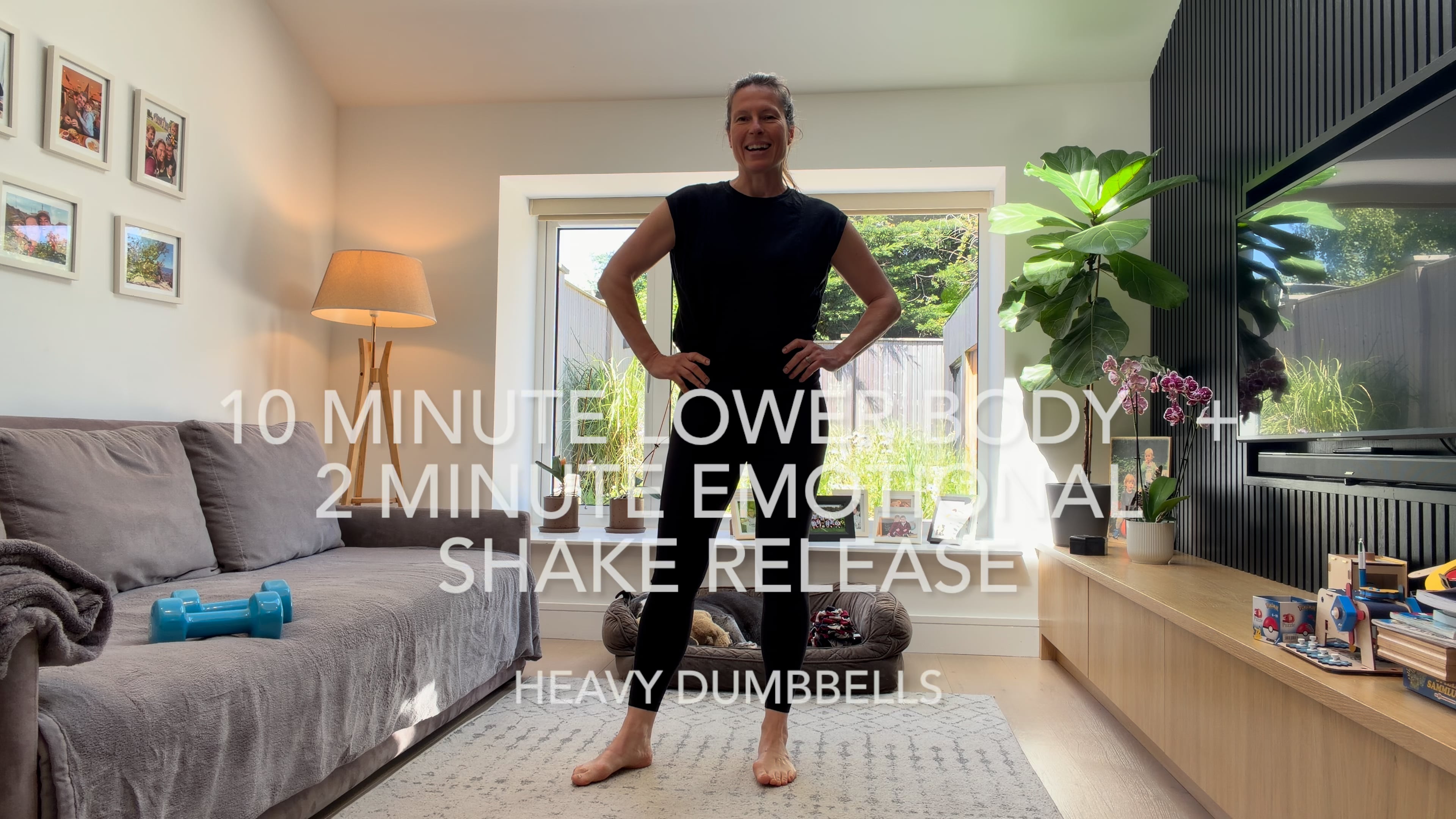 10 Min Lower Body + 2 Min Emotional Shake Release (heavy dumbbells)