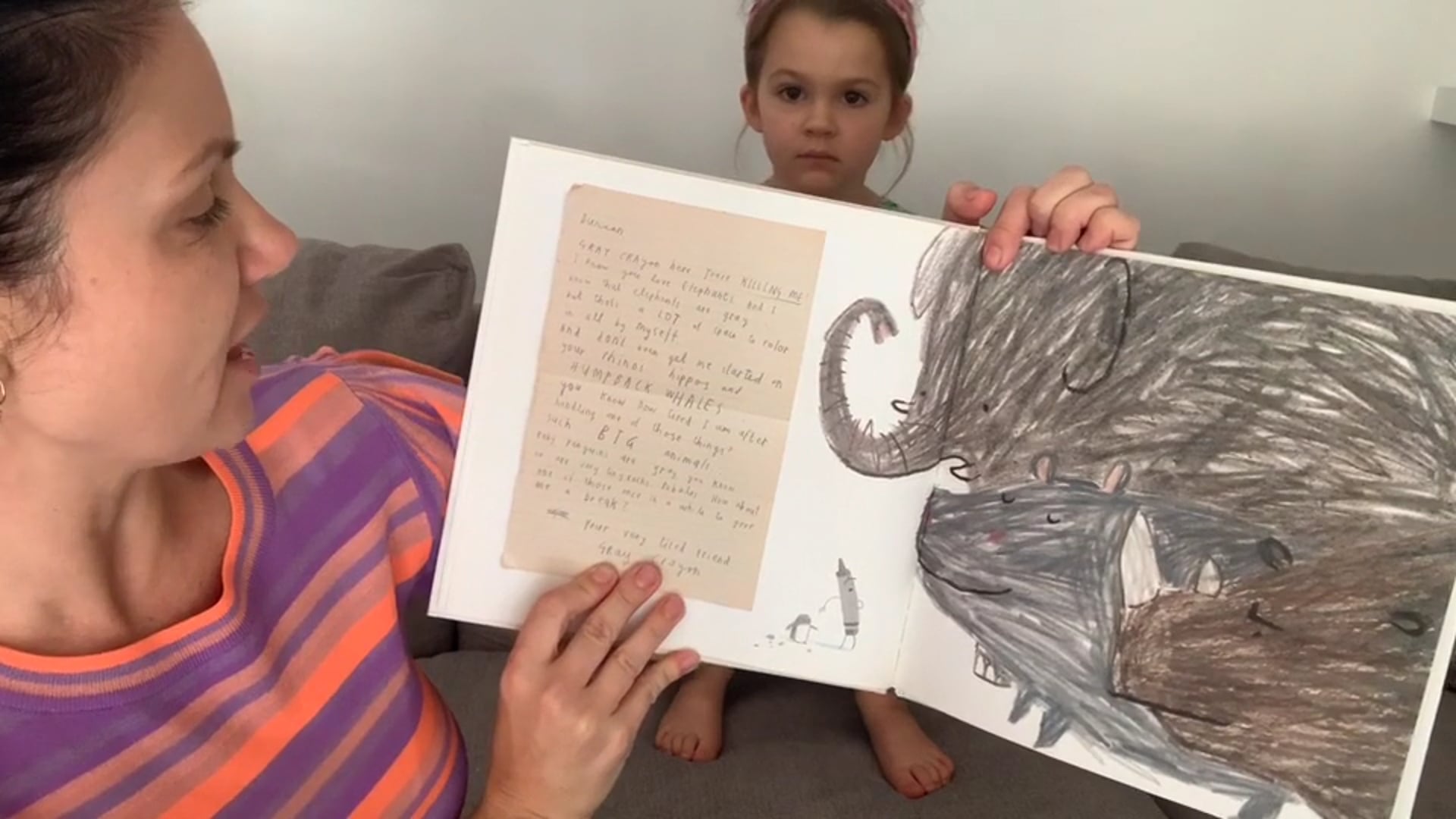 Miss Sophie reads “The Day The Crayons Quit” with Coraline and Blaise