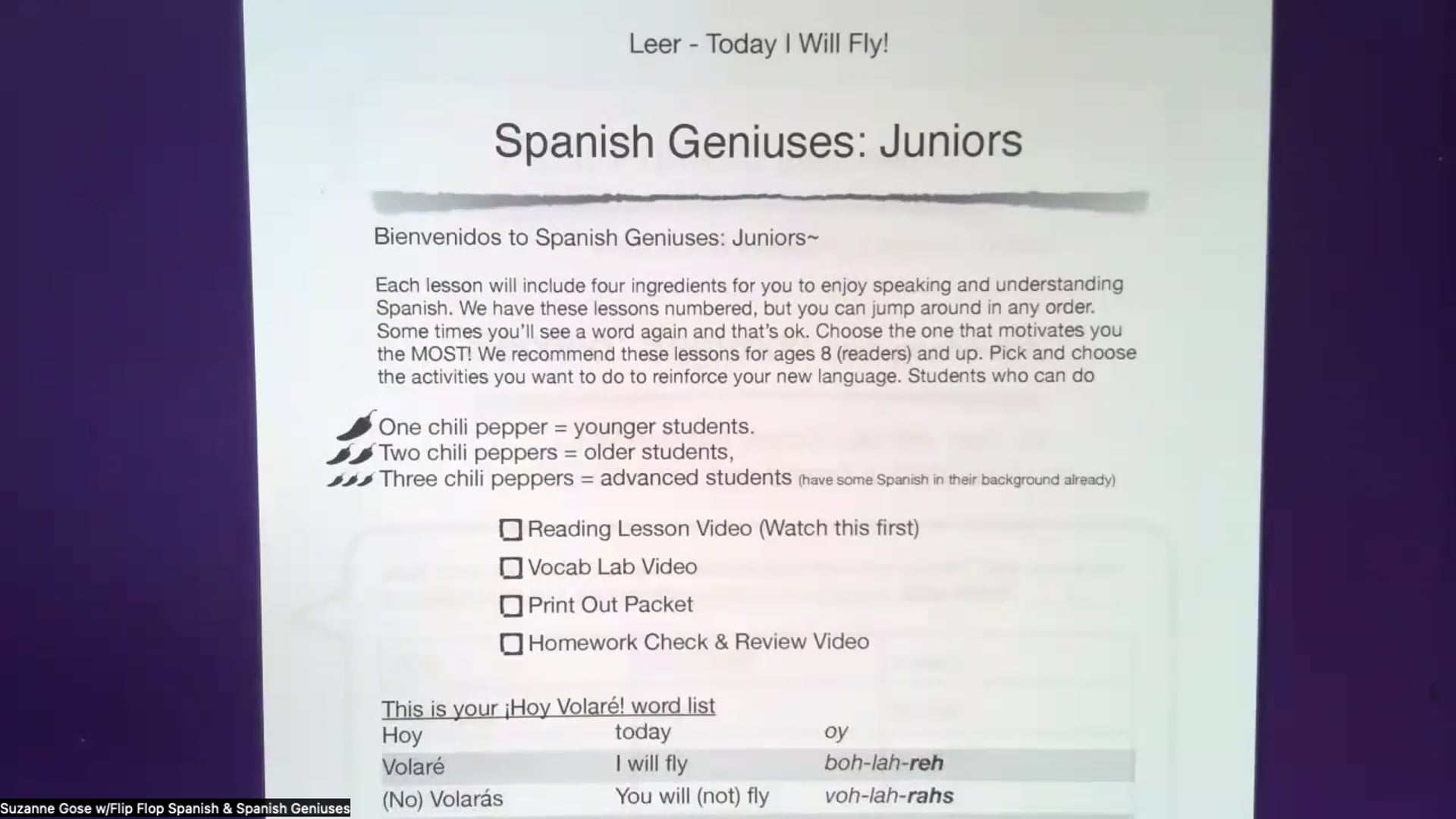 Juniors: Reading Lesson 26 I will Fly - Homework Review 