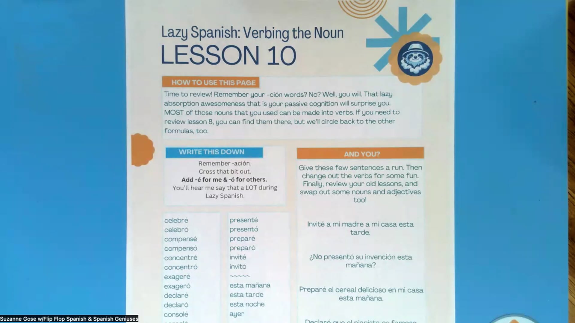 Lazy Spanish Lesson 10: Verbing the Noun