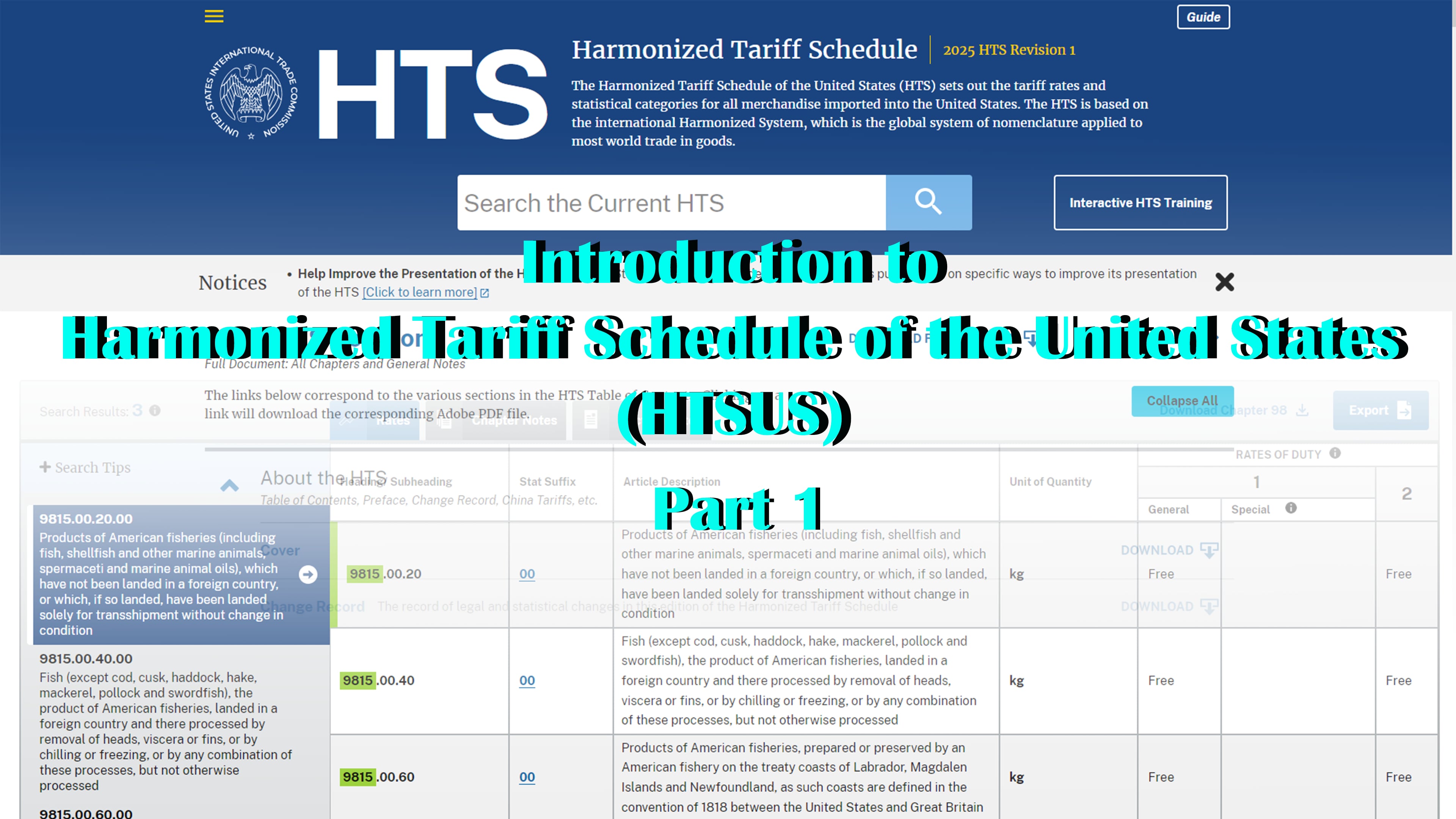 HTSUS Introduction Part 1