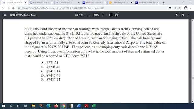 October 2020 P.M. Question 60 U.S. Cu...