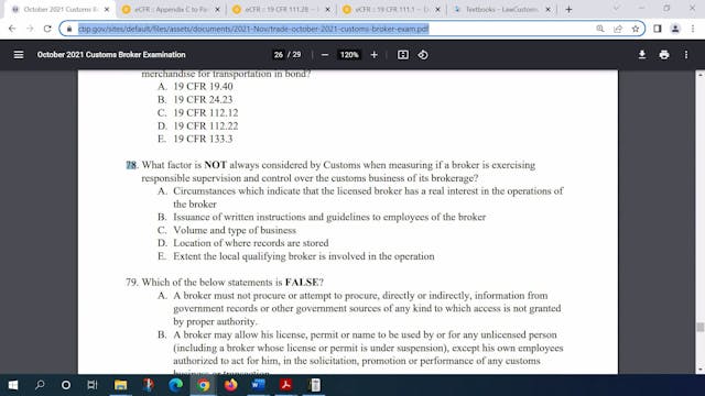 October 2021 Question 78 U.S. Customs...