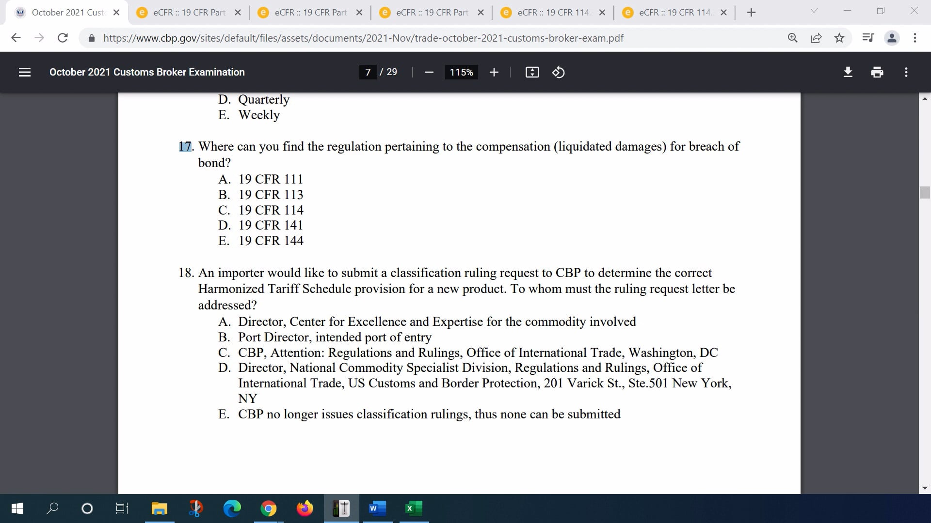 October 2021 Question 17 U.S. Customs Broker License Exam Discussion