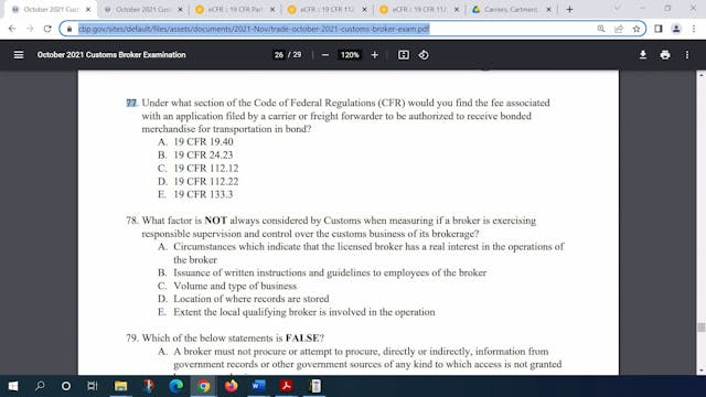 October 2021 Question 77 U.S. Customs...