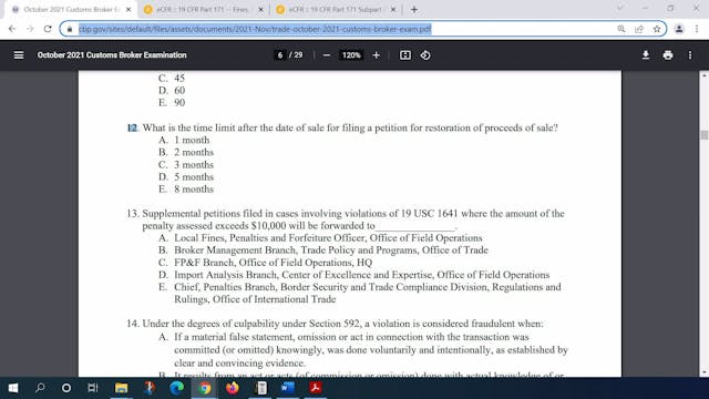 October 2021 Question 12 U.S. Customs...