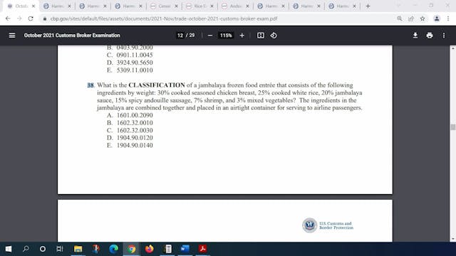 October 2021 Question 38 U.S. Customs...