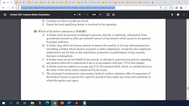 October 2021 Question 79 U.S. Customs...