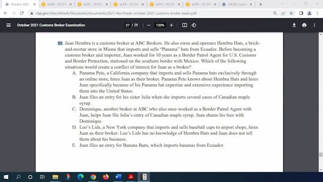 October 2021 Question 80 U.S. Customs...