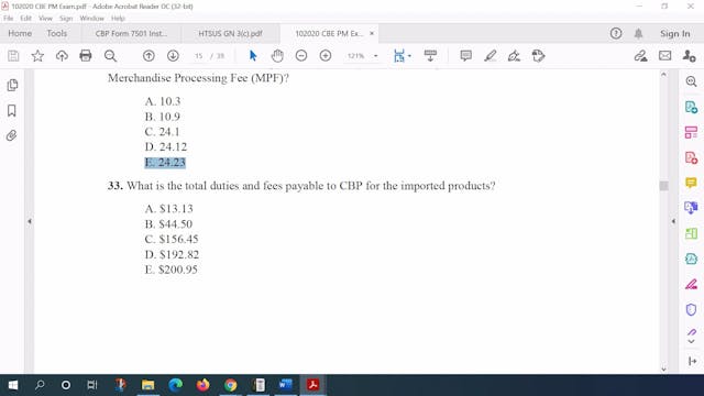 October 2020 PM Question 33 U.S. Cust...